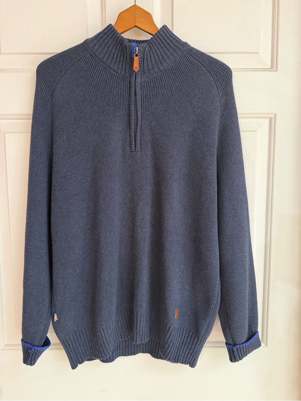 Dubarry of Ireland Navy Zip-Neck Ribbed Sweater with Blue Trim